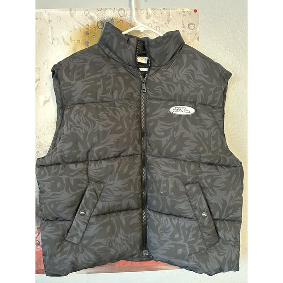 H&M No Fear Unisex Size LG Full Zip Black Oversized Quilted Pockets Puffer Vest - Picture 1 of 4